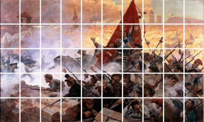 El quadre "Onze de setembre" d'Estruch, es fragmentat en 50 parts perquè cada artista treballi una part donant la seva visió particular. El resultat serà una obra innovadora que s'exposarà a Caldes d'Estrac el 18 d'octubre  